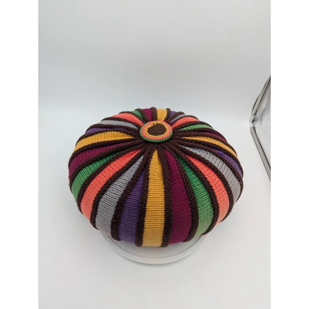 VTG Handmade Crochet Round Floor‎ Pillow Multicolor Boho Cushion 15 Inch Granny